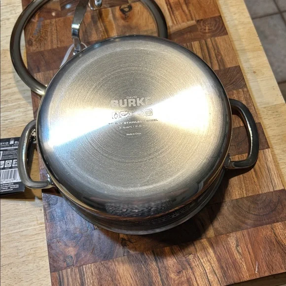 David Burke Stainless Steel Covered Casserole Pot new with tag 3qt